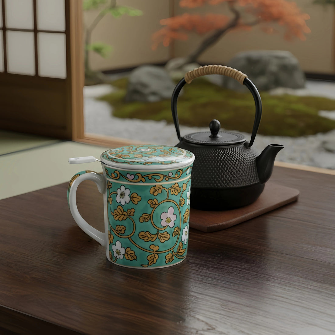 Mug en céramique vintage avec couvercle et filtre