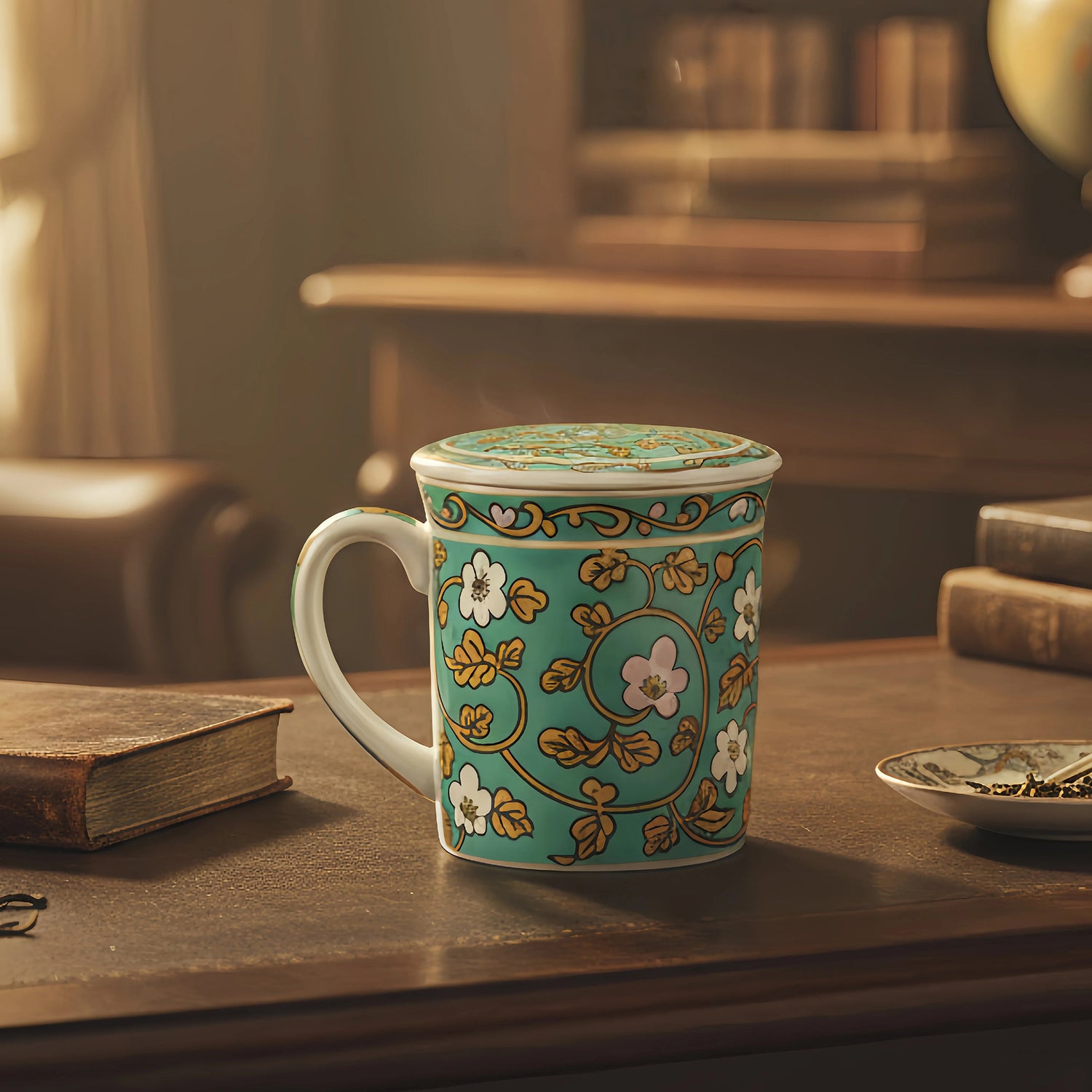 Mug en céramique vintage avec couvercle et filtre