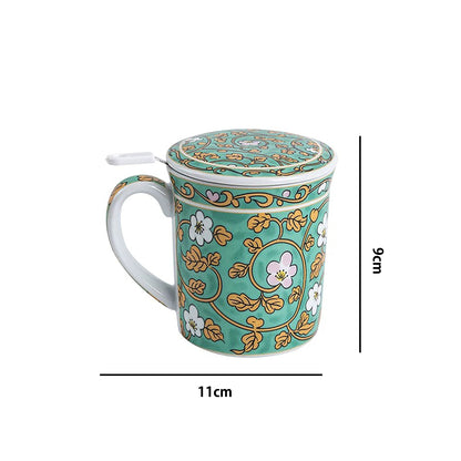 Mug en céramique vintage avec couvercle et filtre