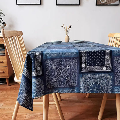 Nappe artisanale en coton et lin avec Motifs bleus ethniques chinois