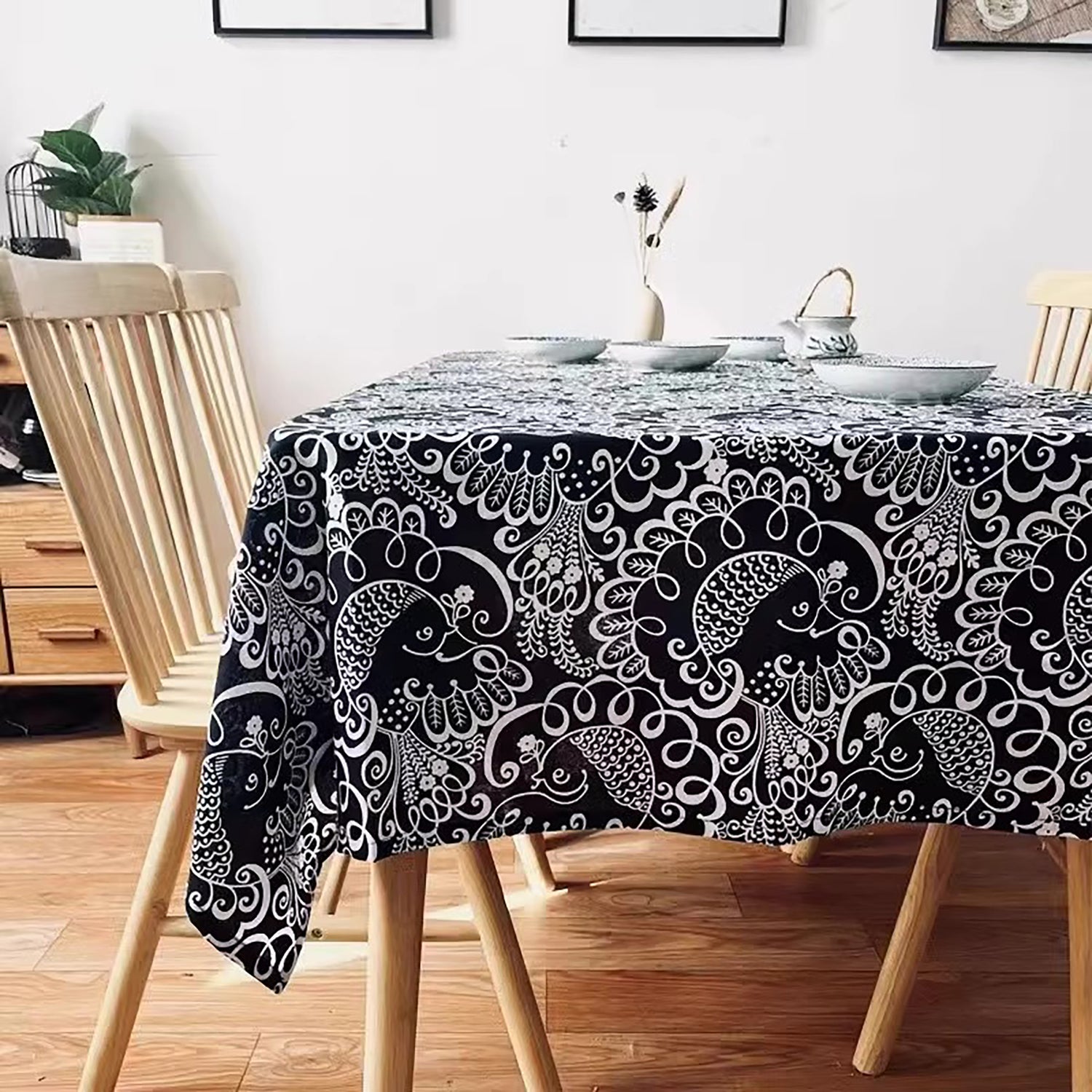 Nappe artisanale en coton et lin avec Motifs bleus ethniques chinois