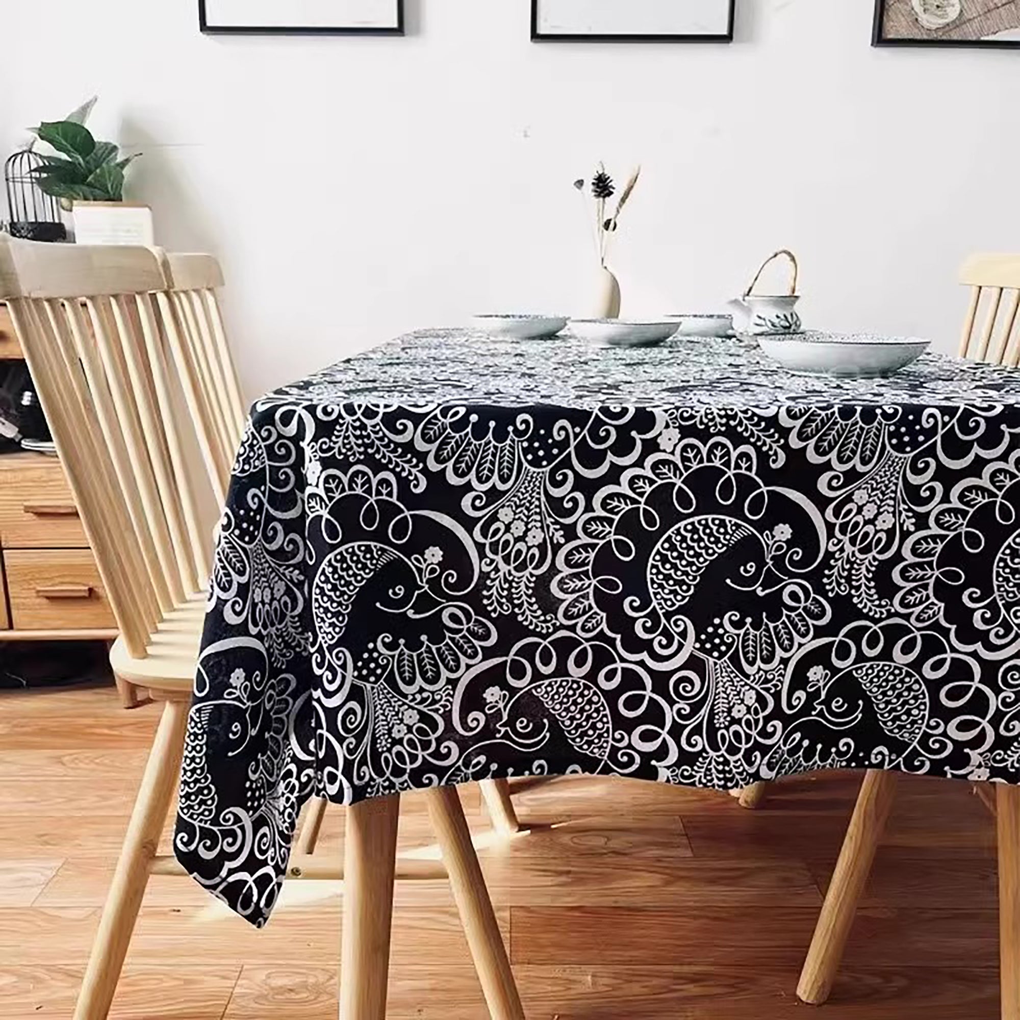Nappe artisanale en coton et lin avec Motifs bleus ethniques chinois