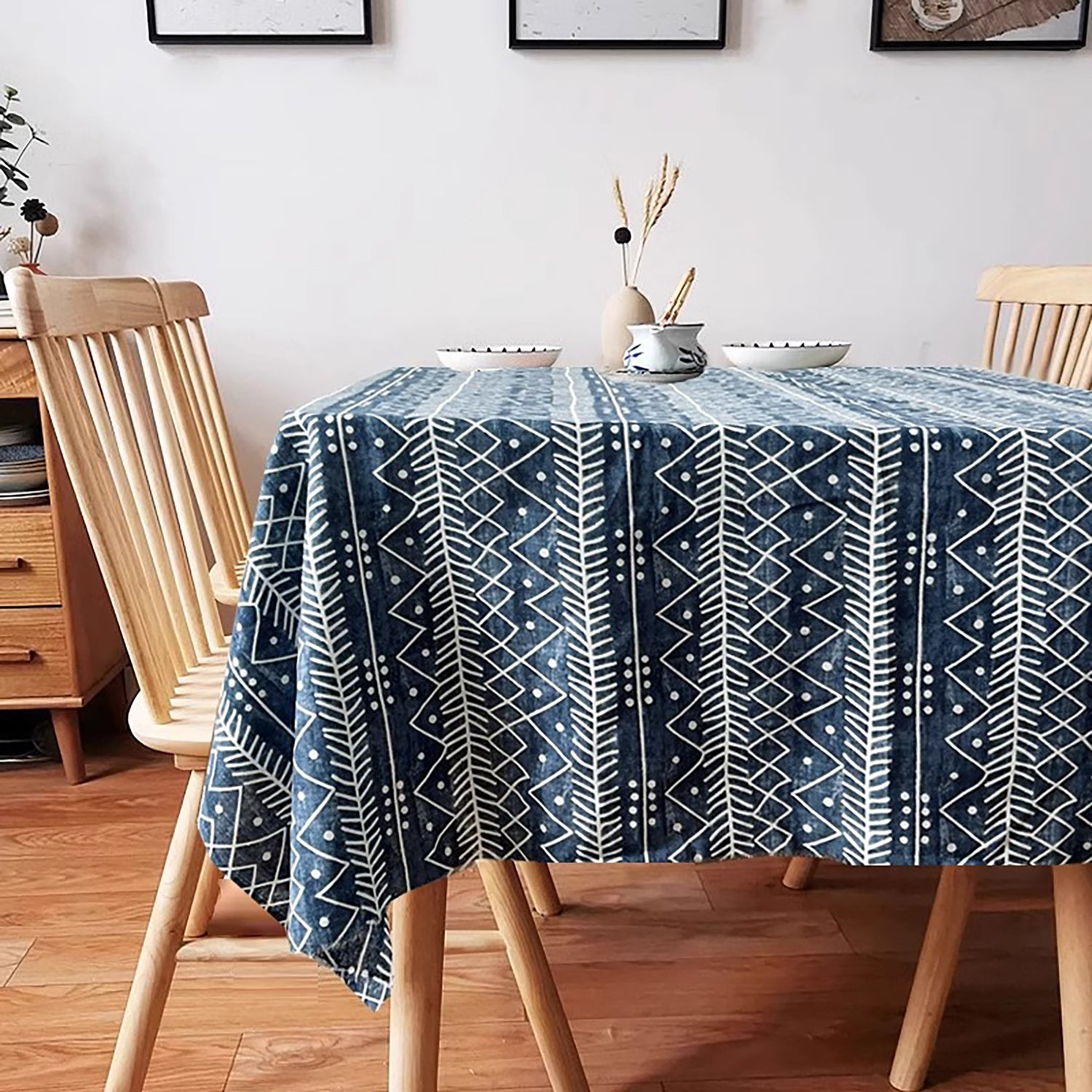 Nappe artisanale en coton et lin avec Motifs bleus ethniques chinois