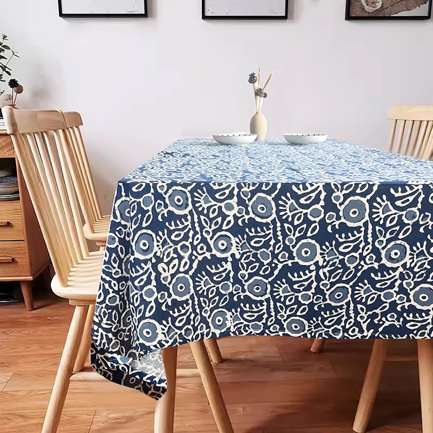 Nappe artisanale en coton et lin avec Motifs bleus ethniques chinois