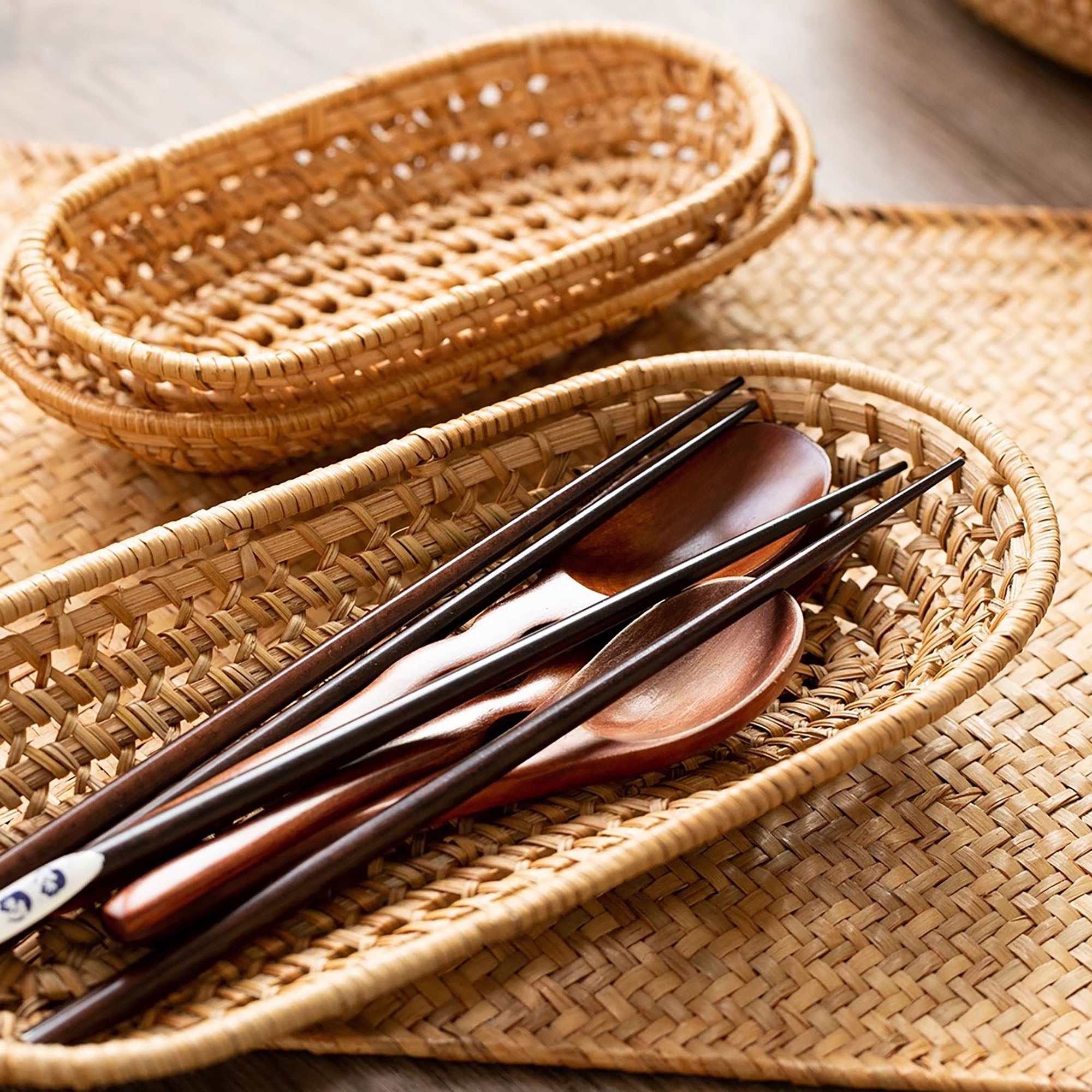 Panier de rangement en rotin naturel tressé à la main