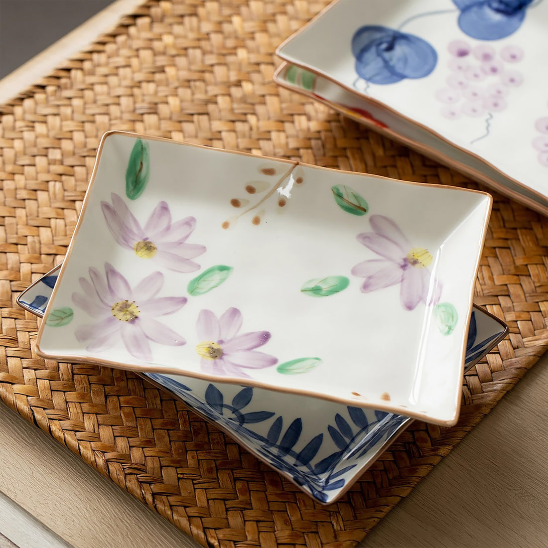 Assiette rectangulaire en céramique Minoyaki
