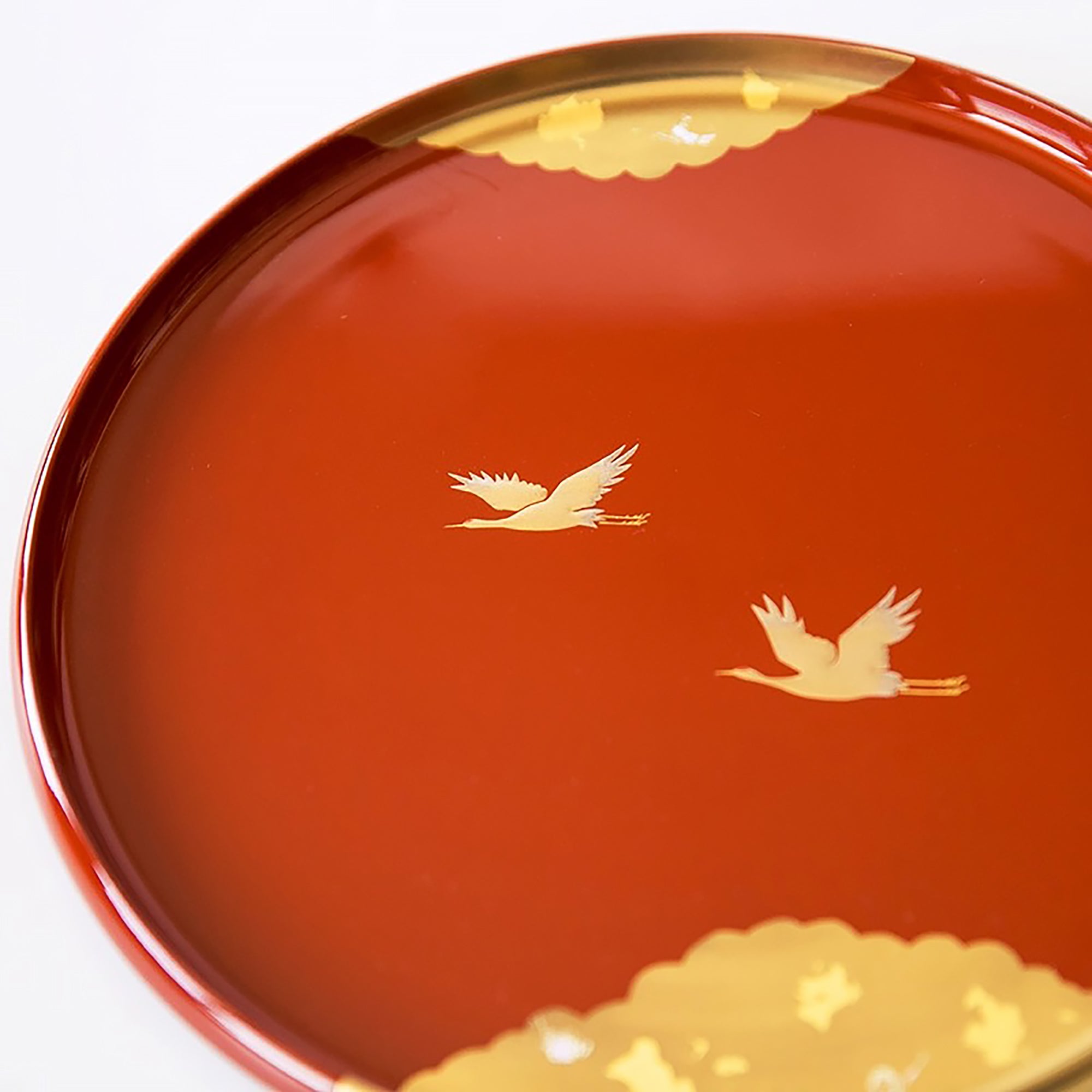 Plateau laqué Nakayama Shikki avec motifs de grues 