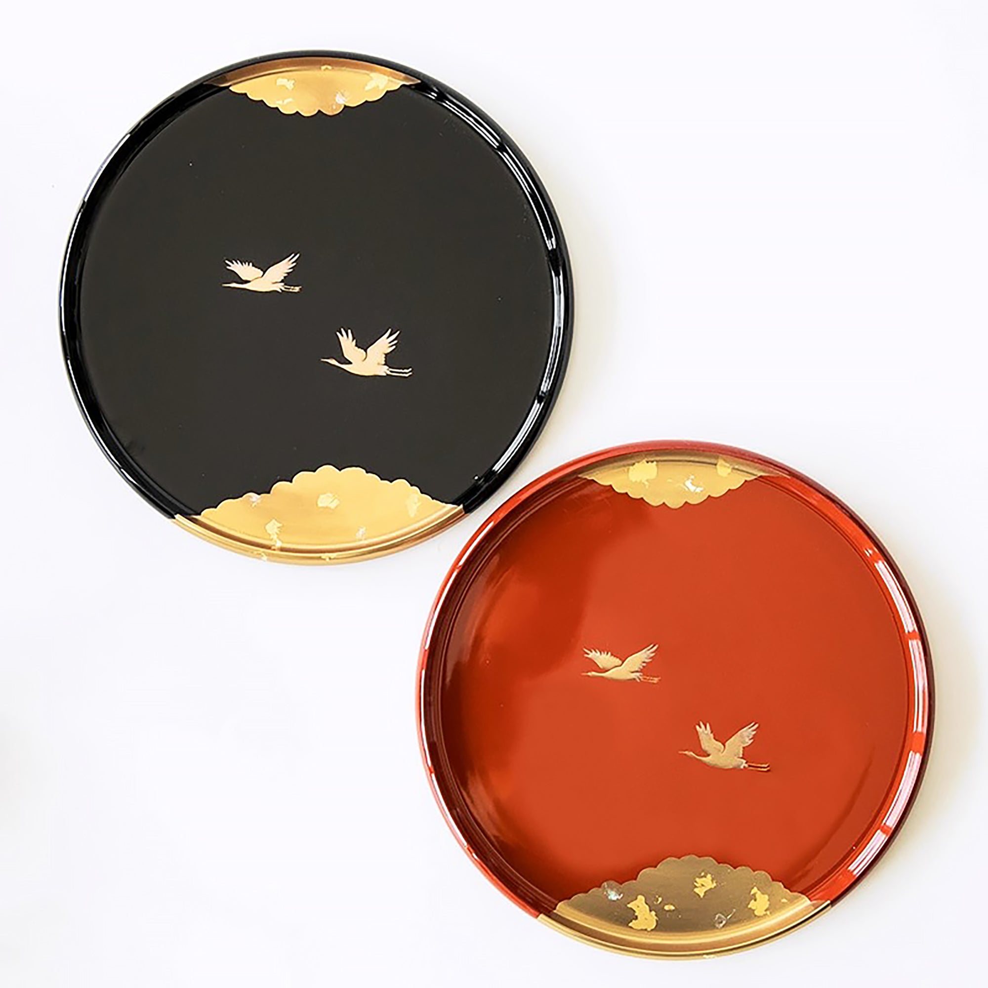 Plateau laqué Nakayama Shikki avec motifs de grues 