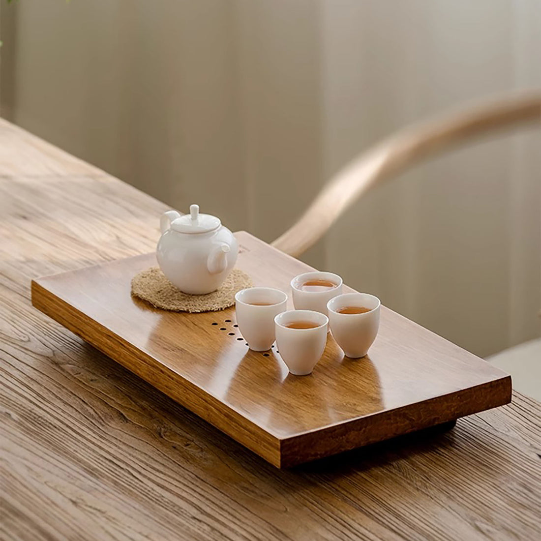 Plateau à thé minimaliste en bambou fait main