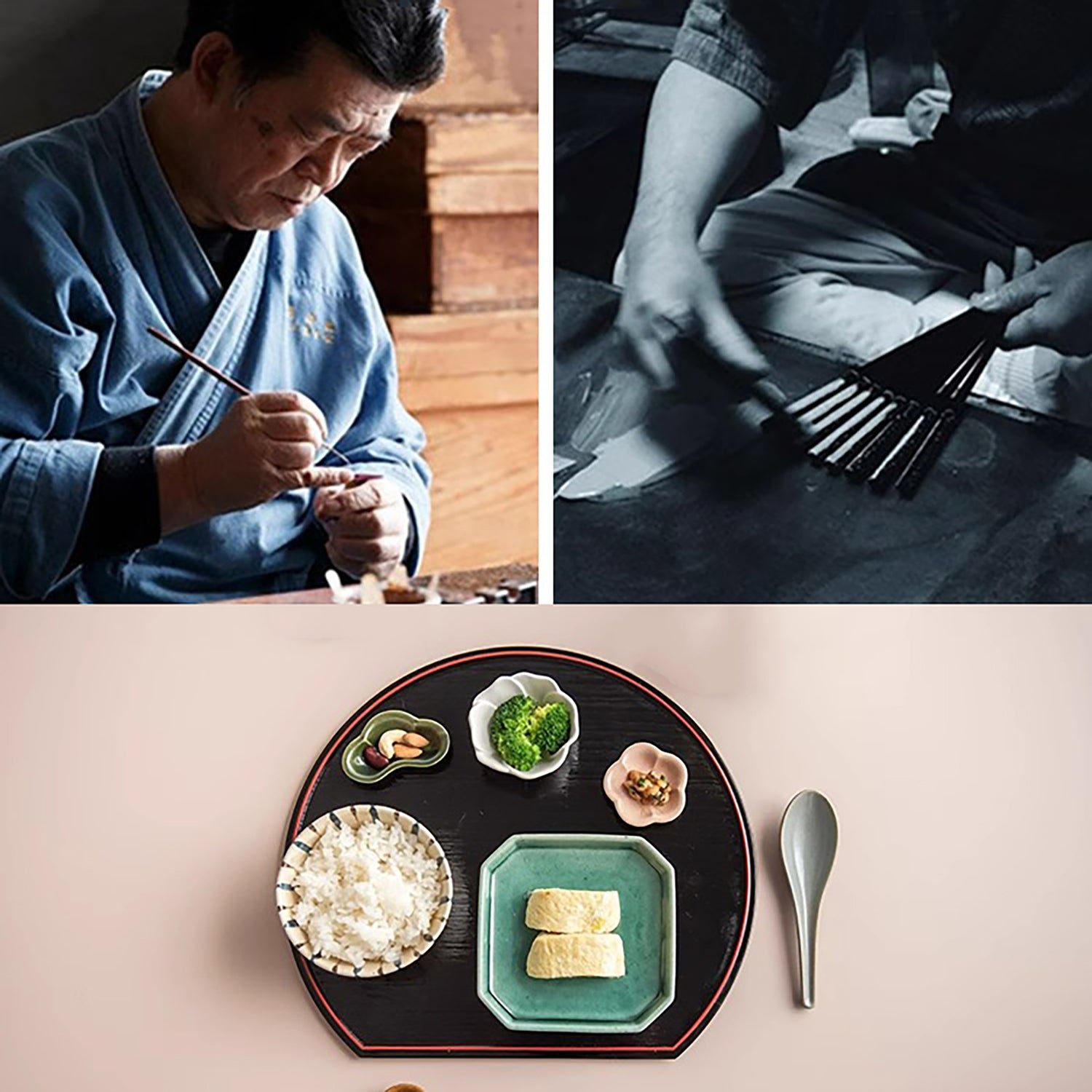 Plateau demi-lune japonais en laque Kishu 