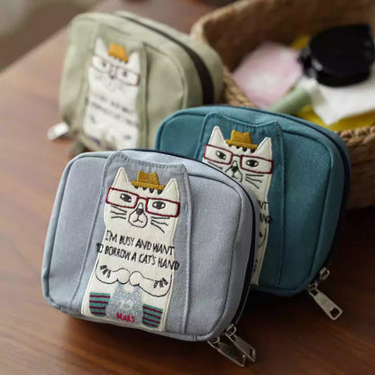 Trousse de rangement avec broderie chat Kusuguru