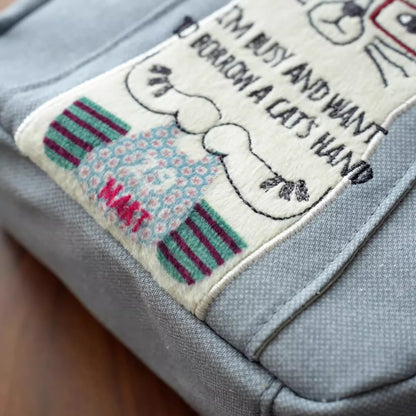 Trousse de rangement avec broderie chat Kusuguru