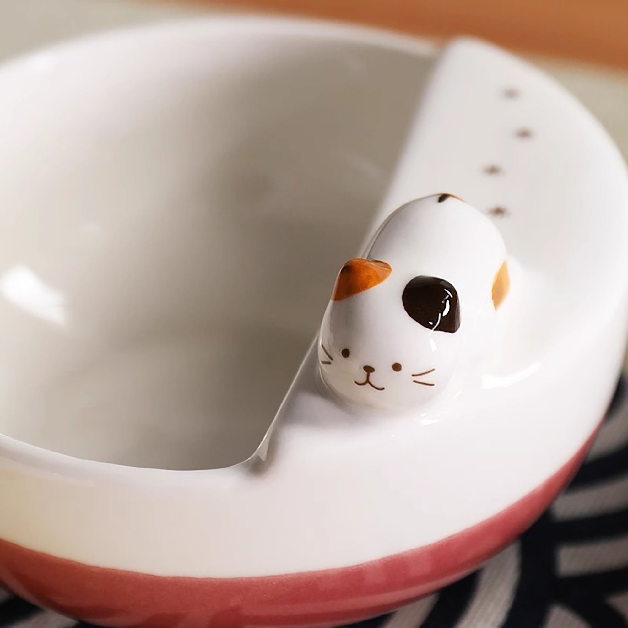 Japanisches Keramiklöffelset mit Kätzchenrand
