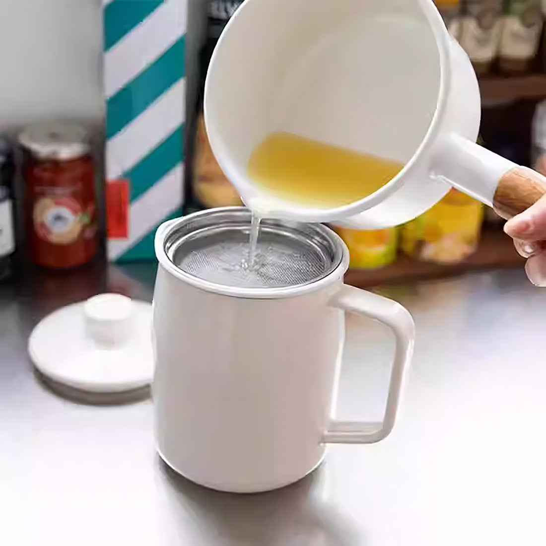 Pot à huile émaillé Fujihoro avec double filtre