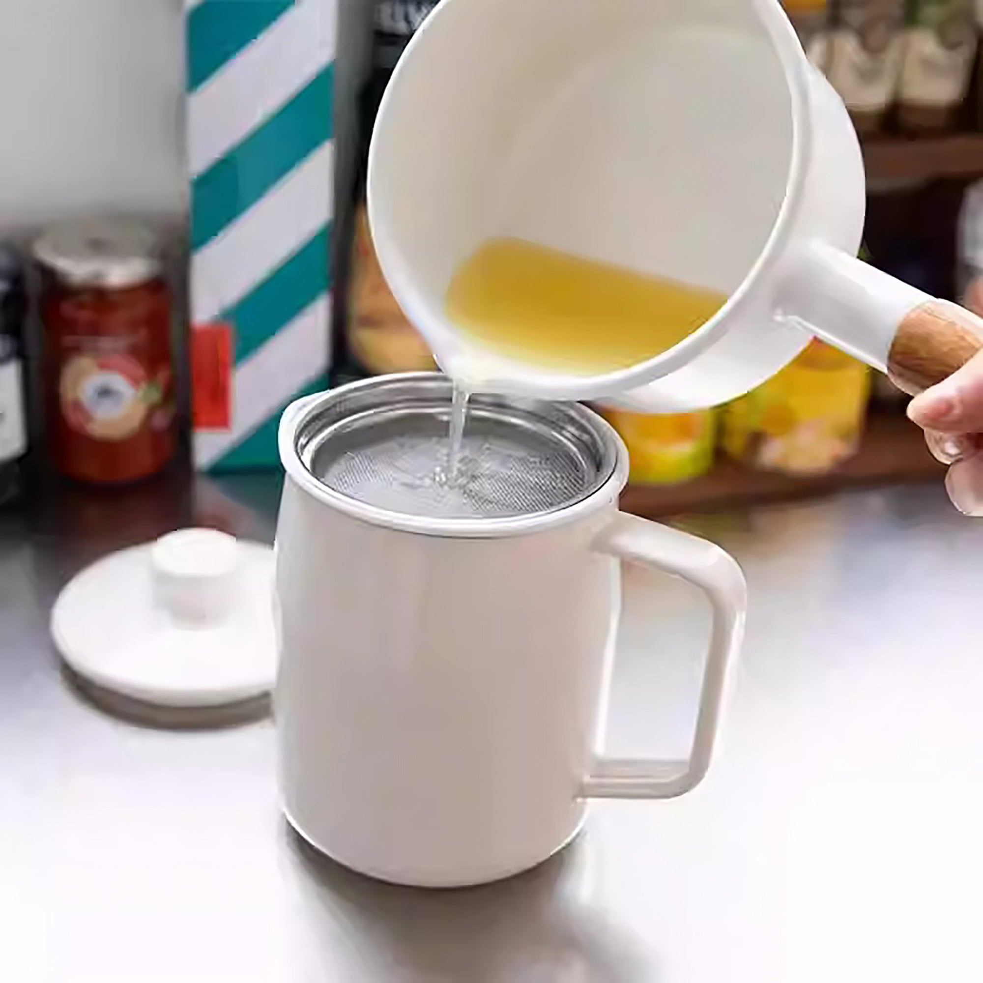 Pot à huile émaillé Fujihoro avec double filtre