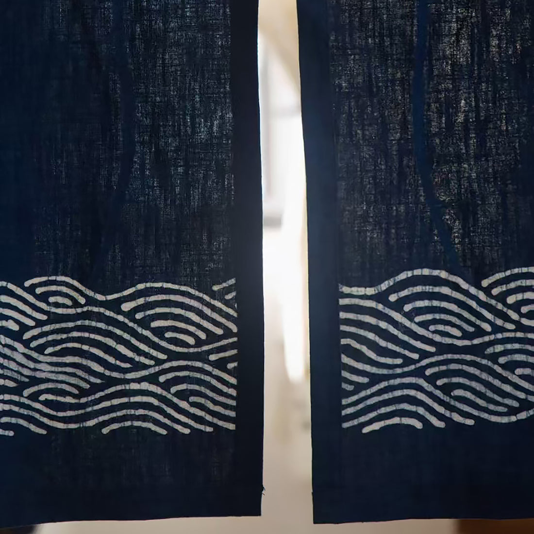 Rideau japonais en lin et coton avec teinture artisanale indigo