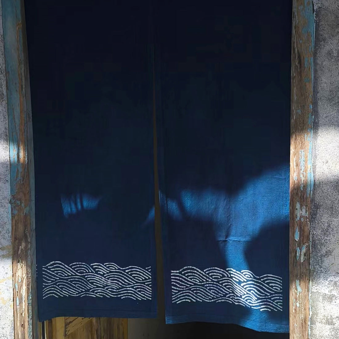 Rideau japonais en lin et coton avec teinture artisanale indigo