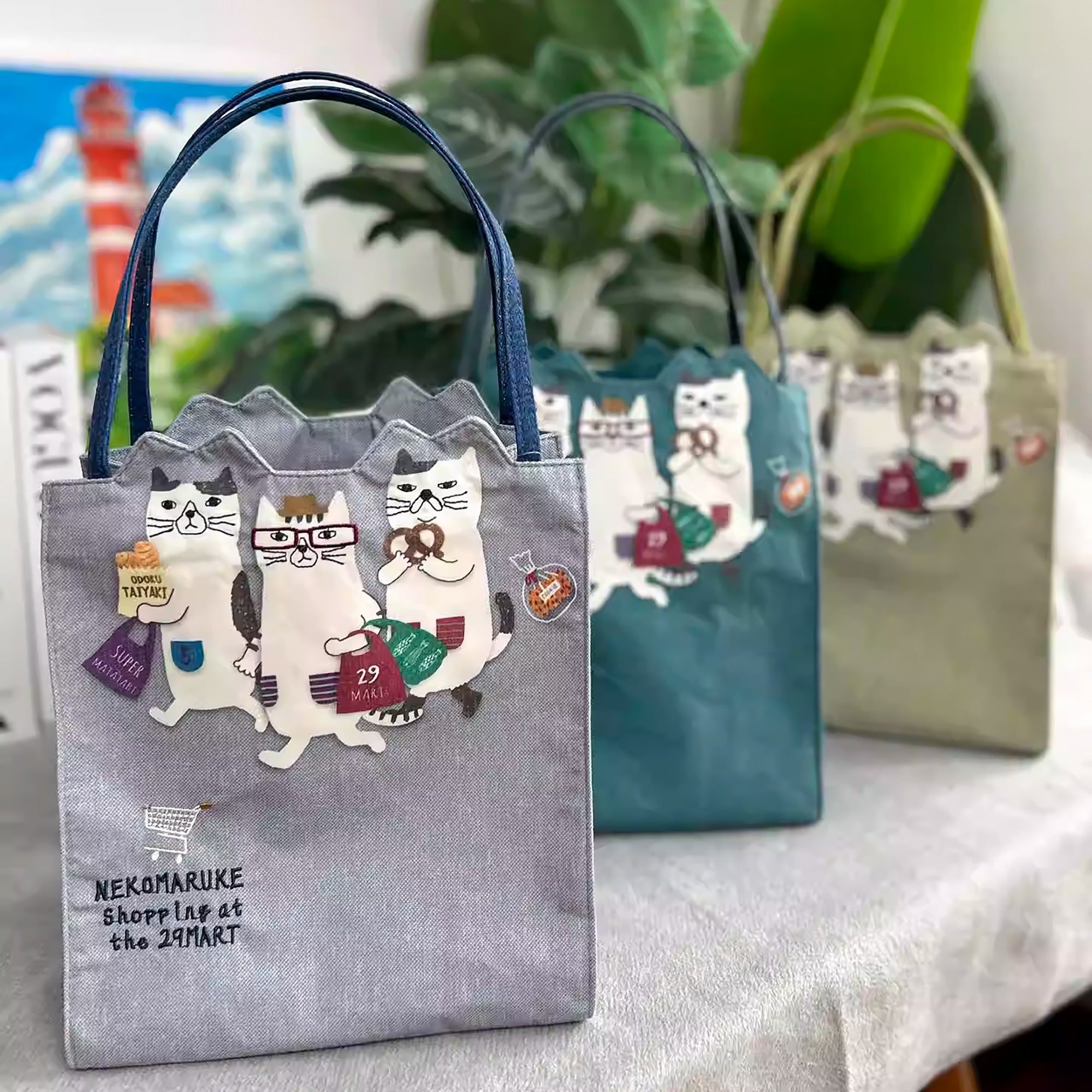 Sac cabas Kusuguru avec chat brodé 