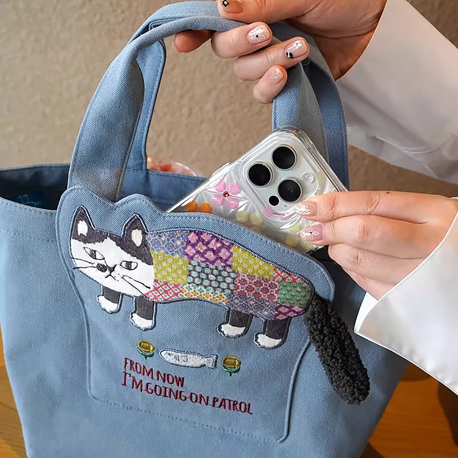 Sac à main chat Kusuguru avec poches intérieures