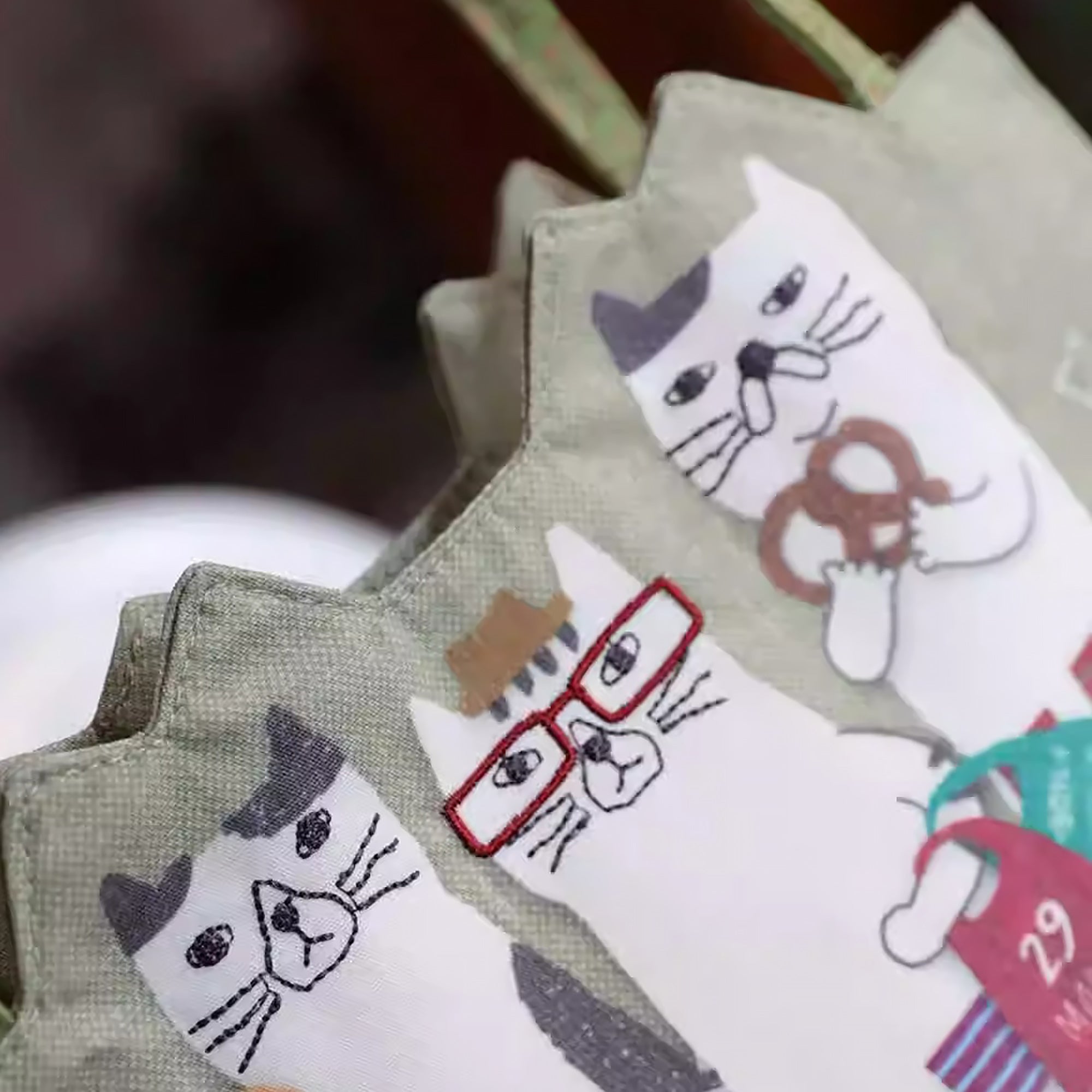 Sac cabas Kusuguru avec chat brodé 