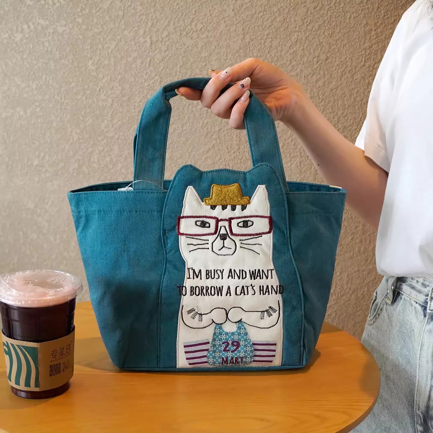 Sac à main chat Kusuguru avec poches intérieures