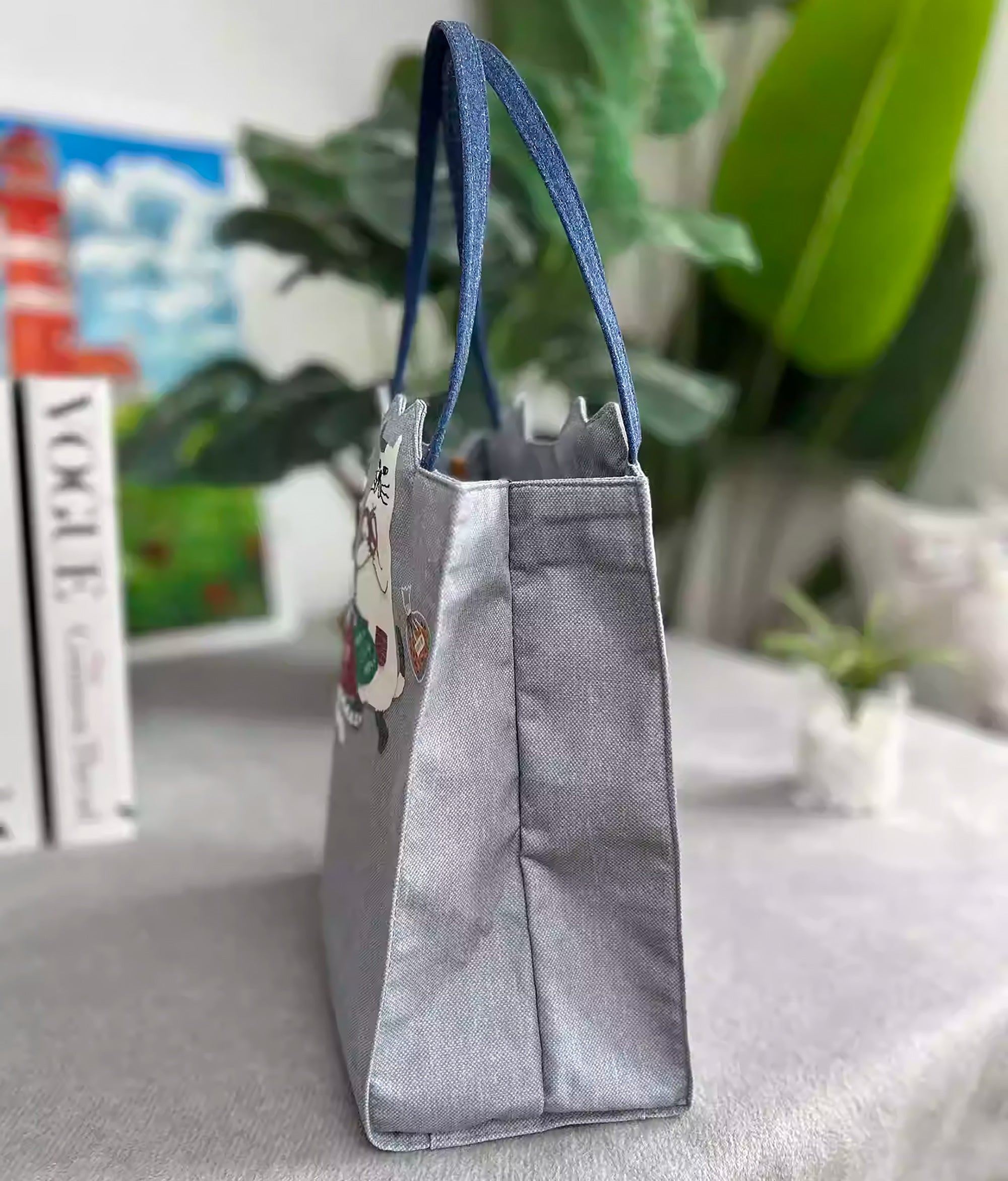 Sac cabas Kusuguru avec chat brodé 