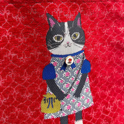 Sac fourre-tout Kusuguru en jacquard chenille motif chat