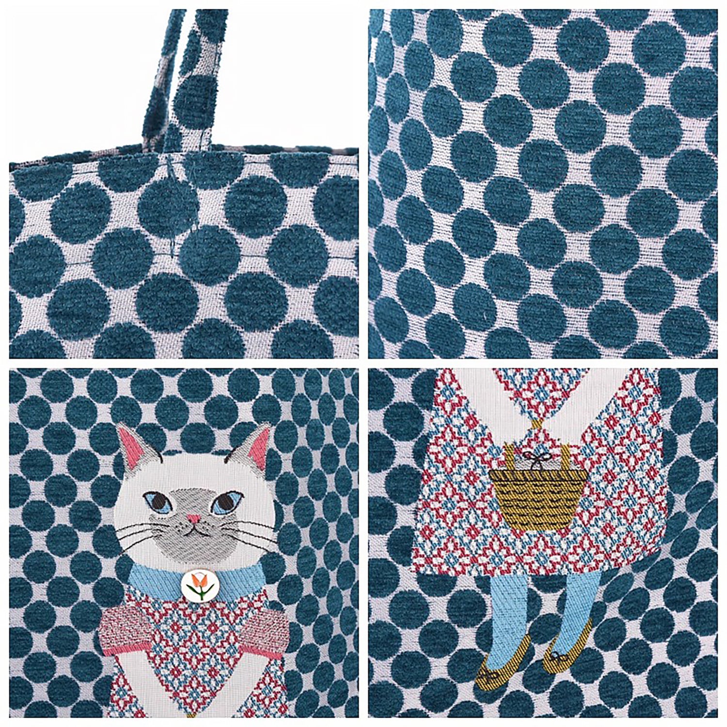 Sac fourre-tout Kusuguru en jacquard chenille motif chat