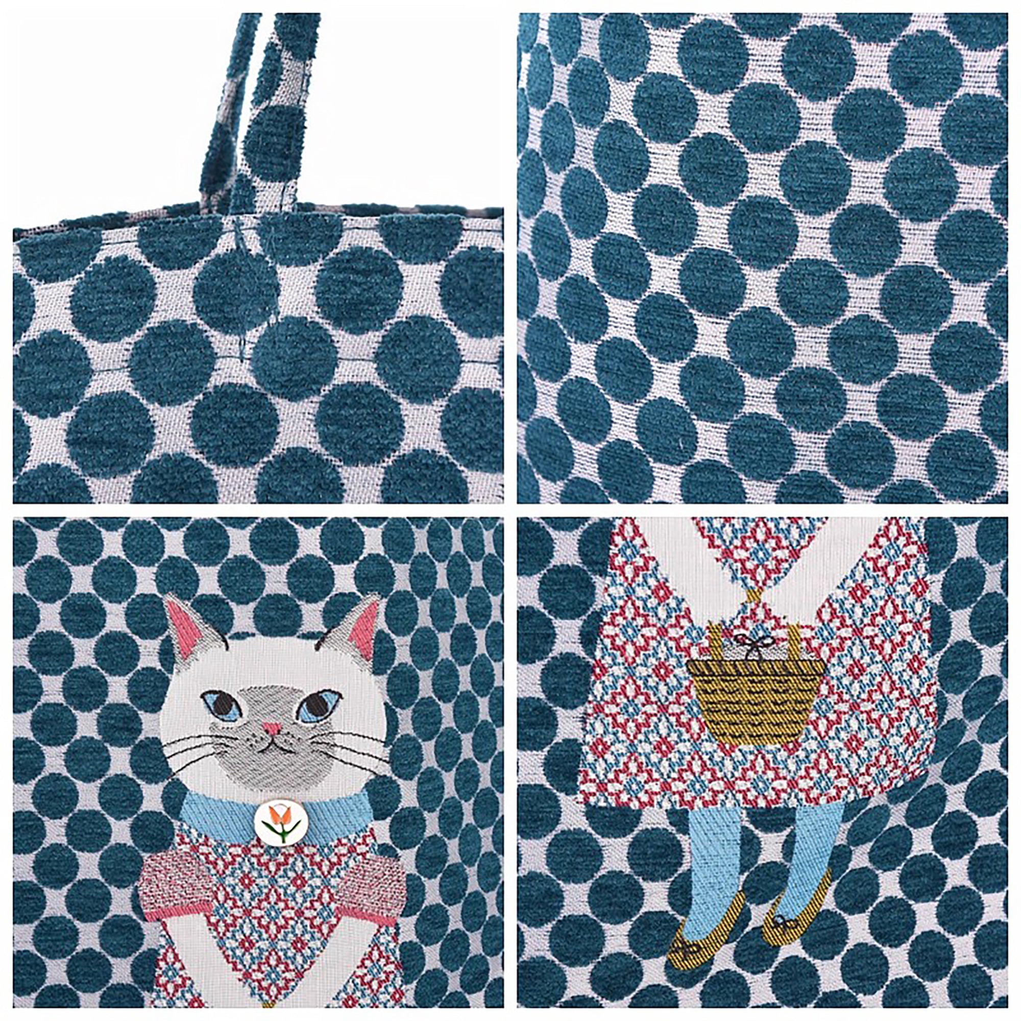 Sac fourre-tout Kusuguru en jacquard chenille motif chat