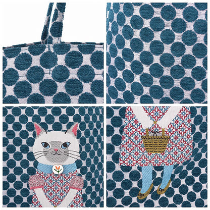 Sac fourre-tout Kusuguru en jacquard chenille motif chat
