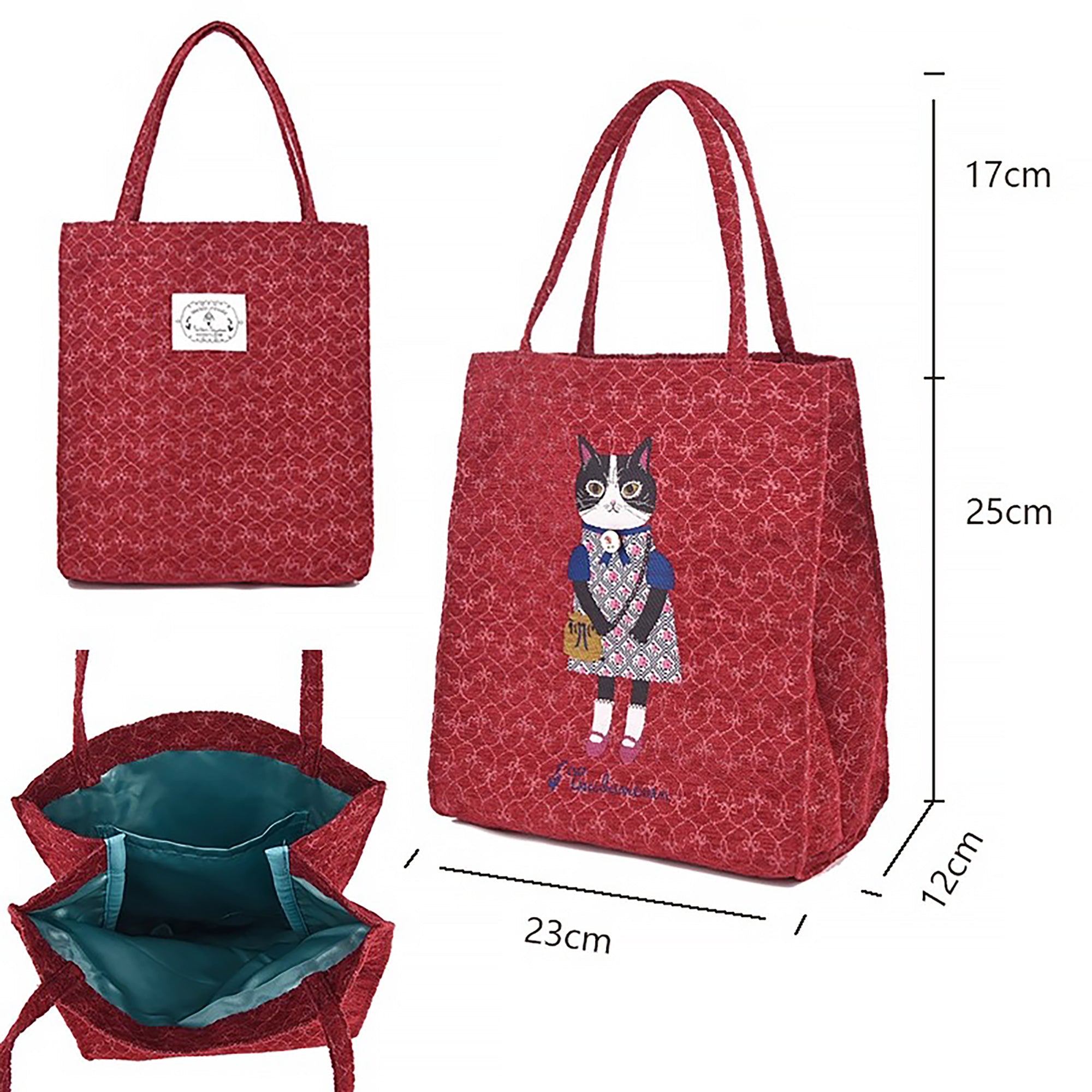 Sac fourre-tout Kusuguru en jacquard chenille motif chat