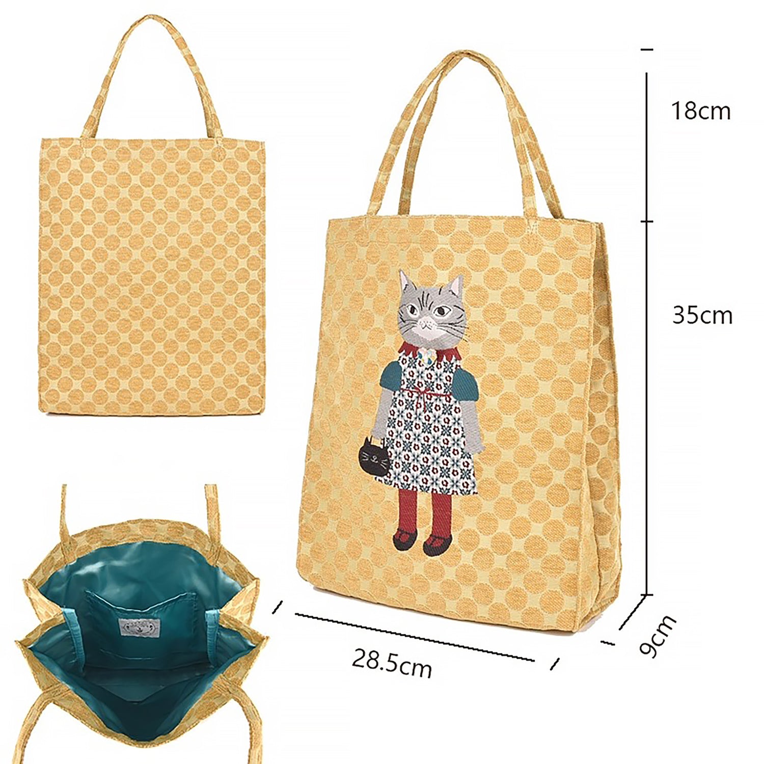 Sac fourre-tout Kusuguru en jacquard chenille motif chat