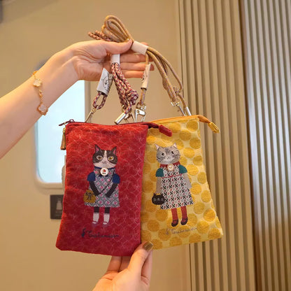 Sac bandoulière Kusuguru en jacquard avec motif chat brodé