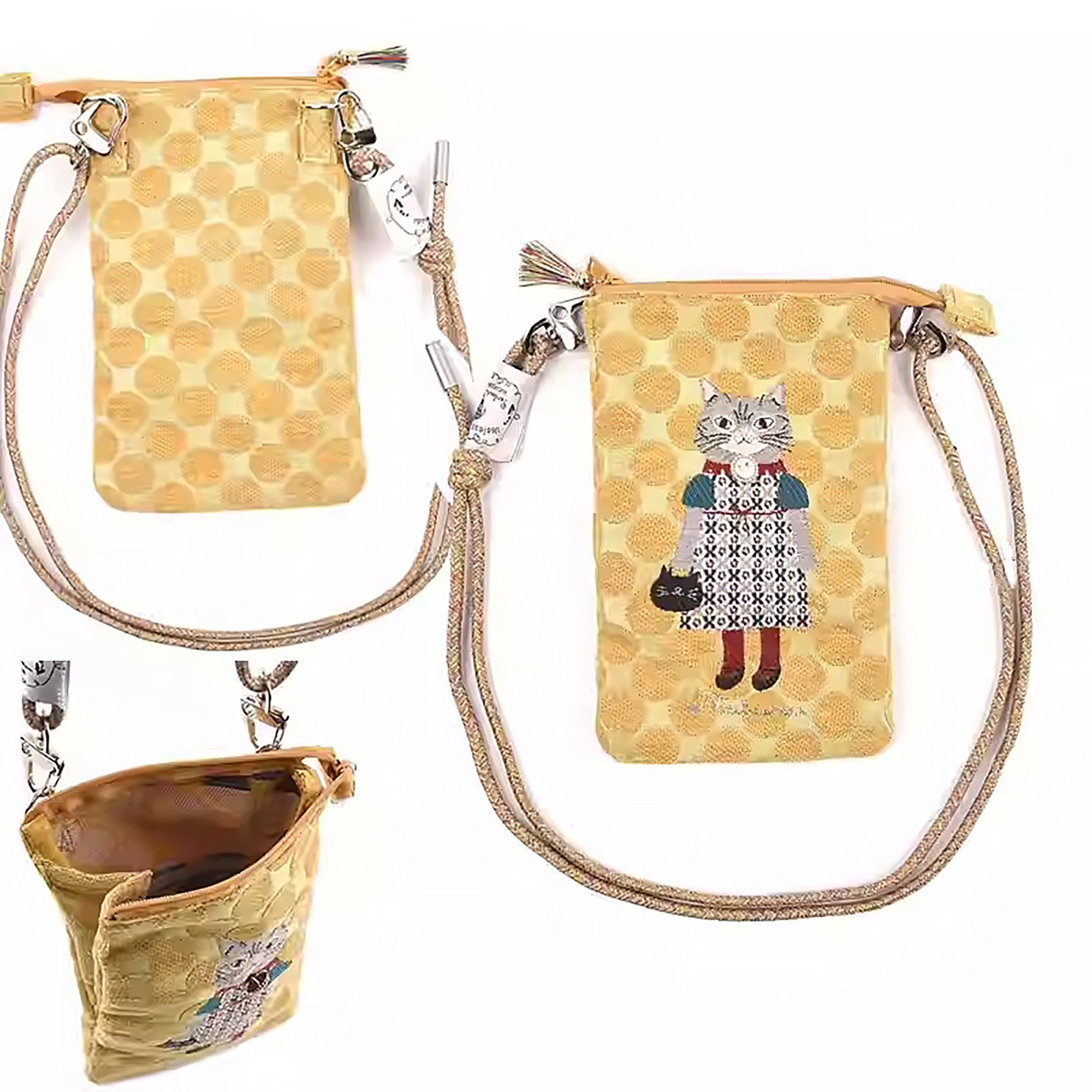 Sac bandoulière Kusuguru en jacquard avec motif chat brodé