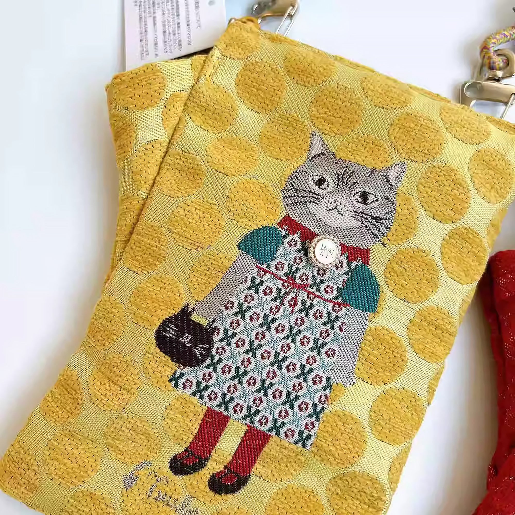 Sac bandoulière Kusuguru en jacquard avec motif chat brodé