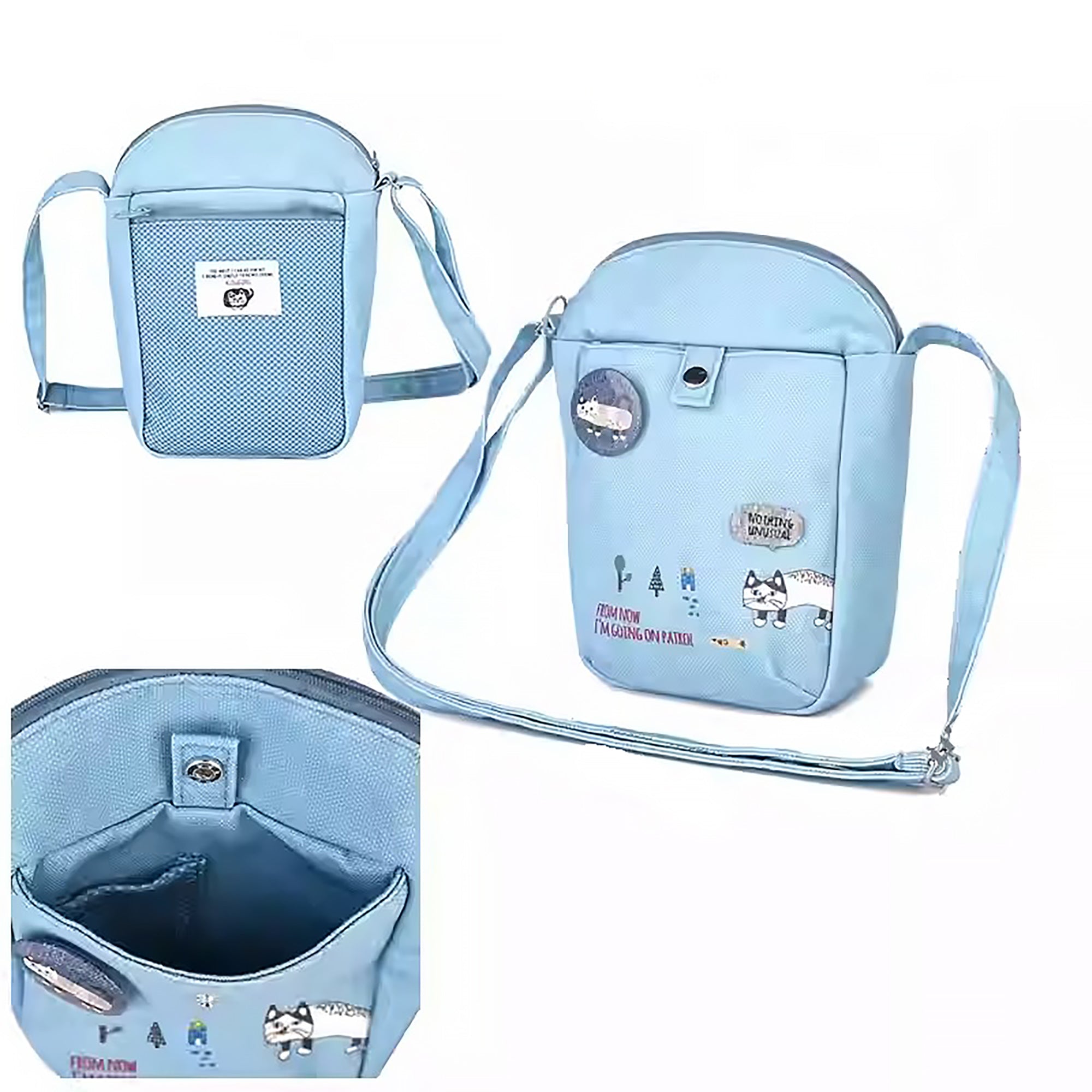 Sac bandoulière compact Kusuguru avec chat brodé