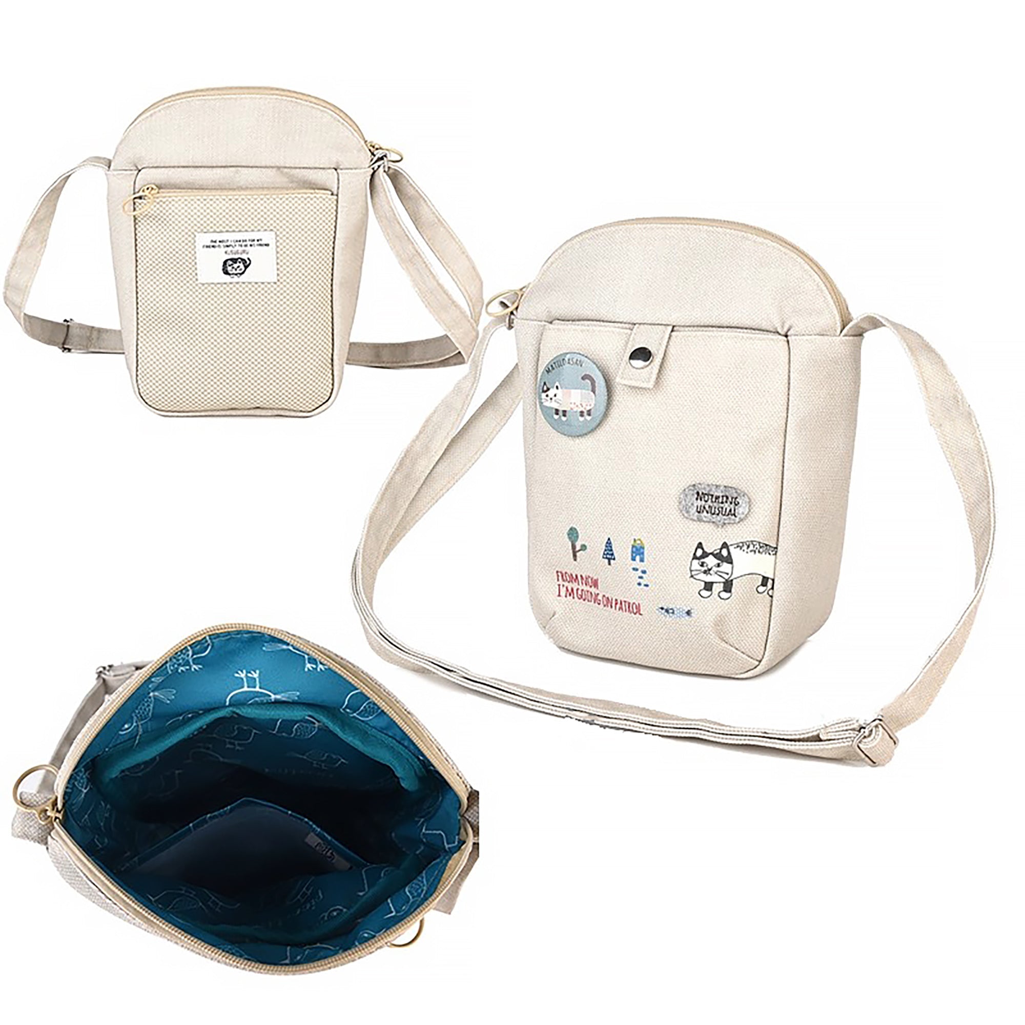 Sac bandoulière compact Kusuguru avec chat brodé