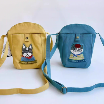 Sac bandoulière compact Kusuguru avec chat brodé