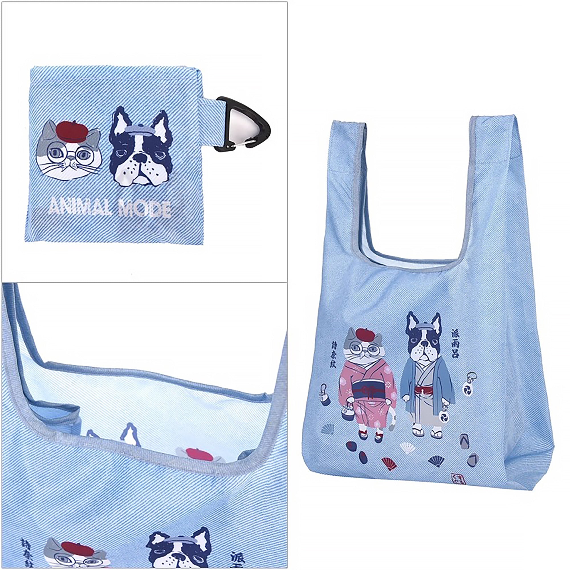 Sac de courses pliable Kusuguru avec motif chat japonais