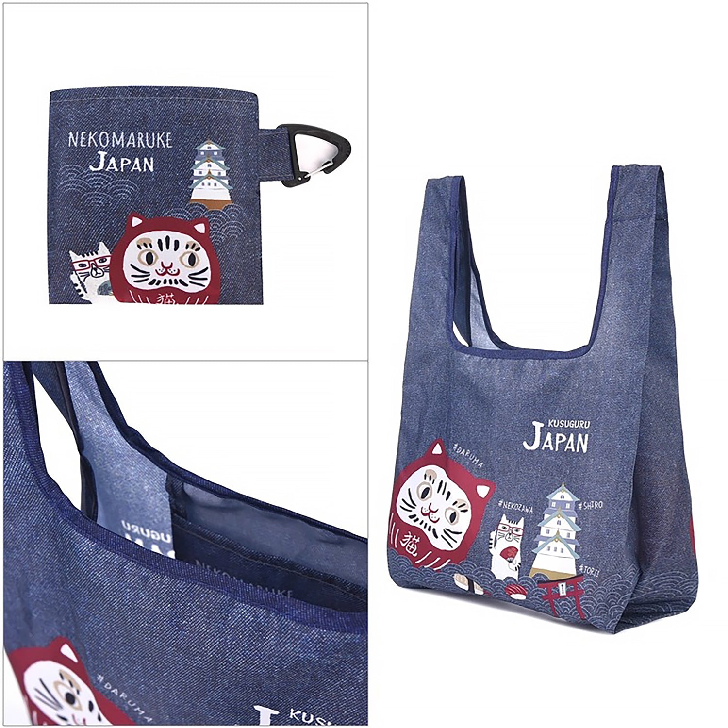 Sac de courses pliable Kusuguru avec motif chat japonais