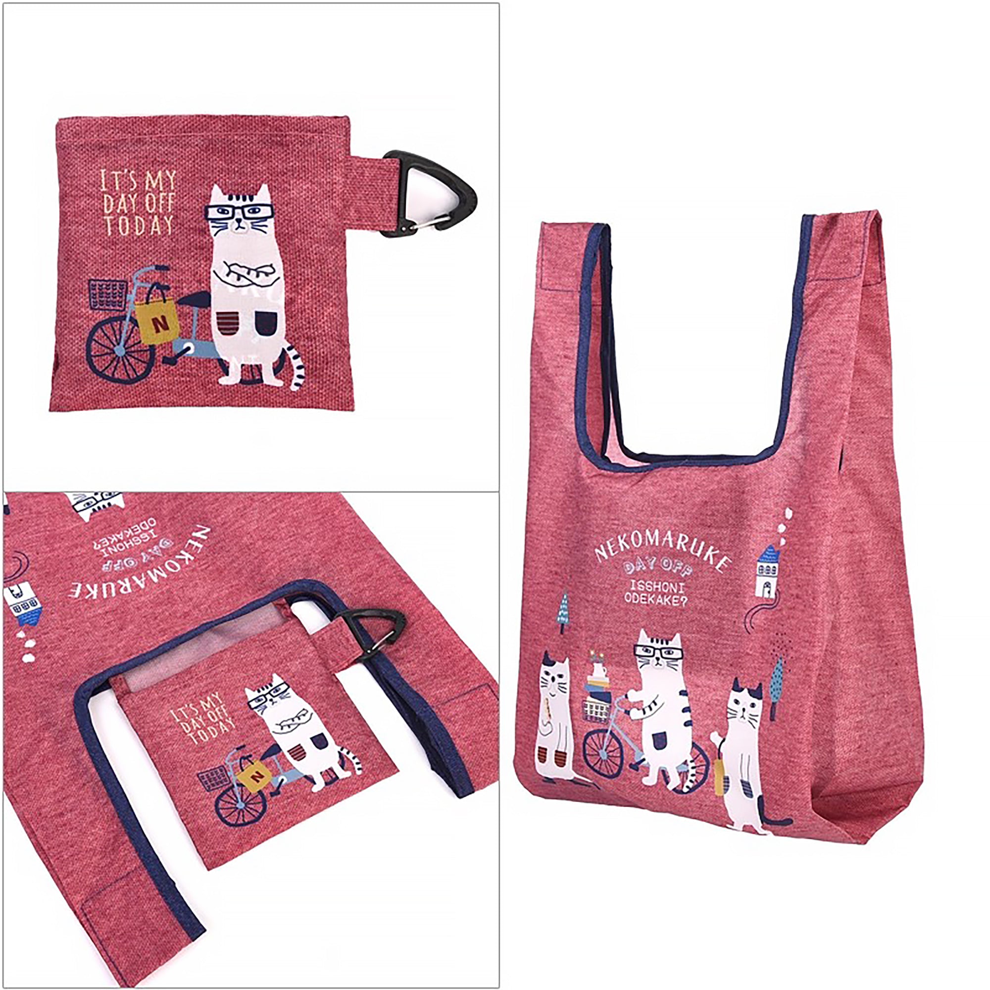Sac de courses pliable Kusuguru avec motif chat japonais