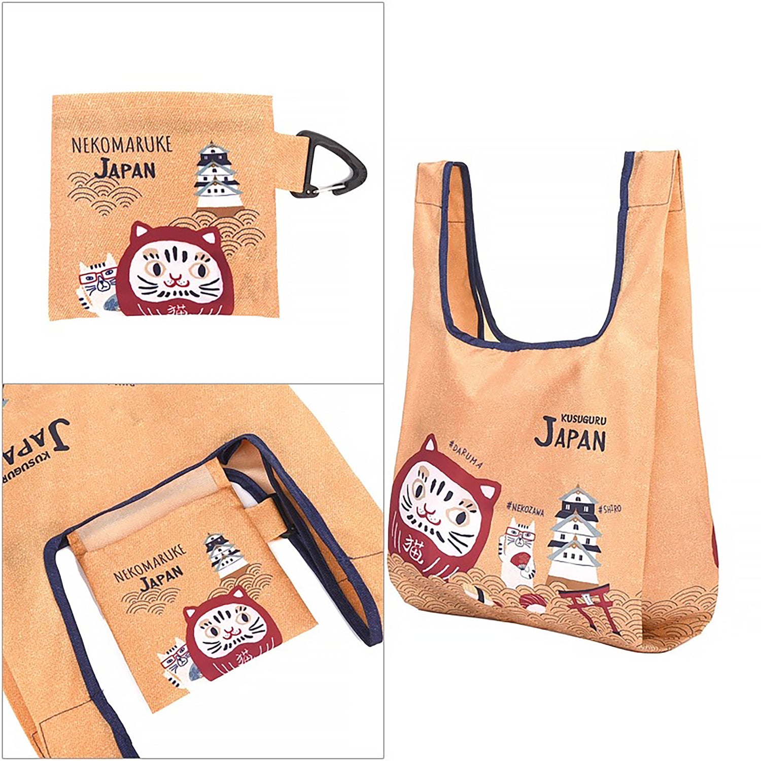 Sac de courses pliable Kusuguru avec motif chat japonais