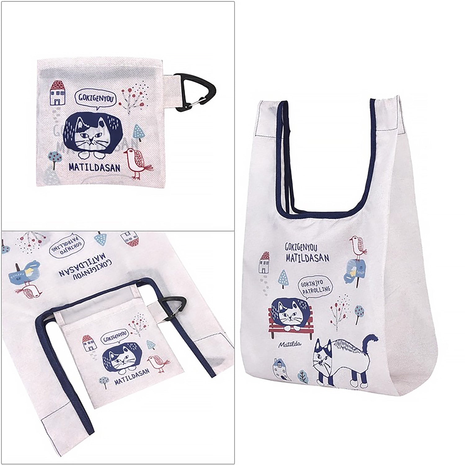 Sac de courses pliable Kusuguru avec motif chat japonais