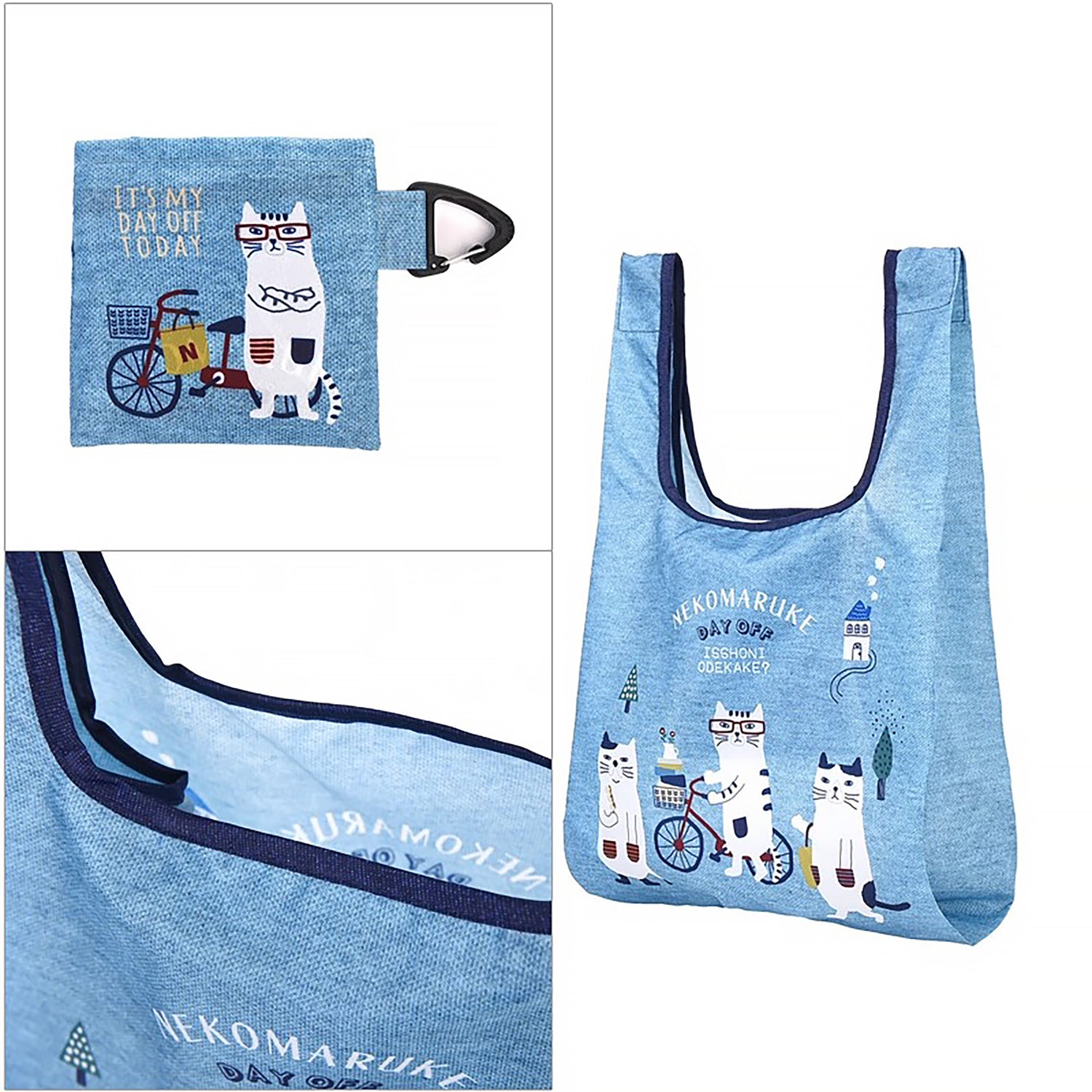Sac de courses pliable Kusuguru avec motif chat japonais