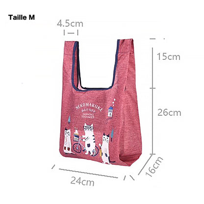 Sac de courses pliable Kusuguru avec motif chat japonais