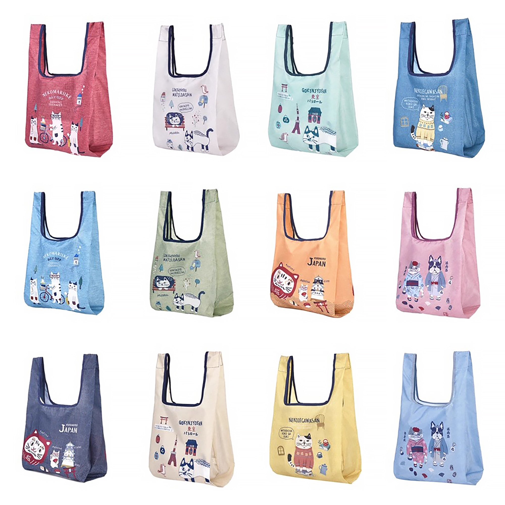 Sac de courses pliable Kusuguru avec motif chat japonais