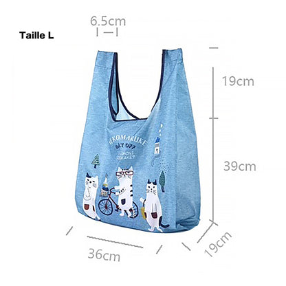 Sac de courses pliable Kusuguru avec motif chat japonais