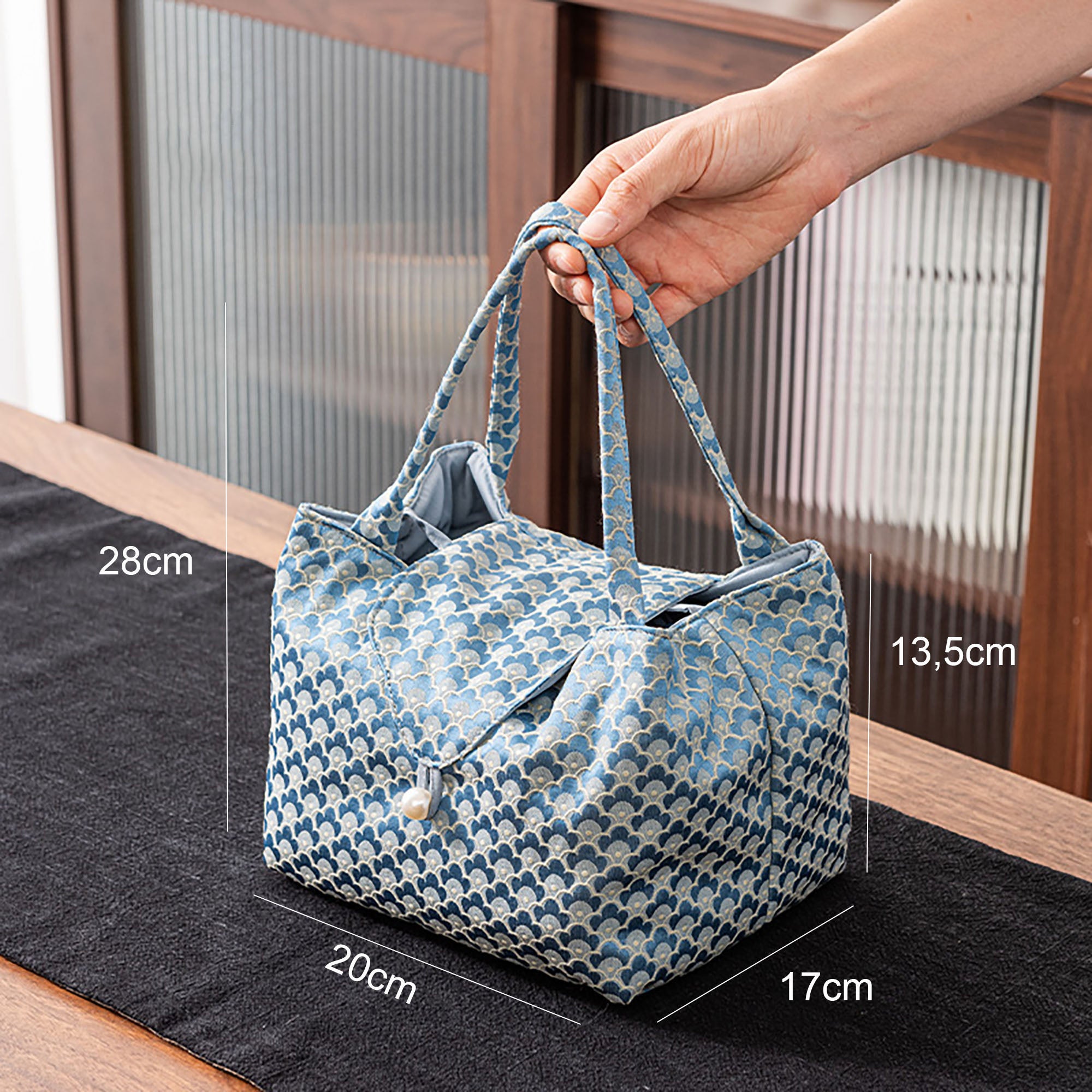 Sac de rangement pour accessoires à thé en brocart