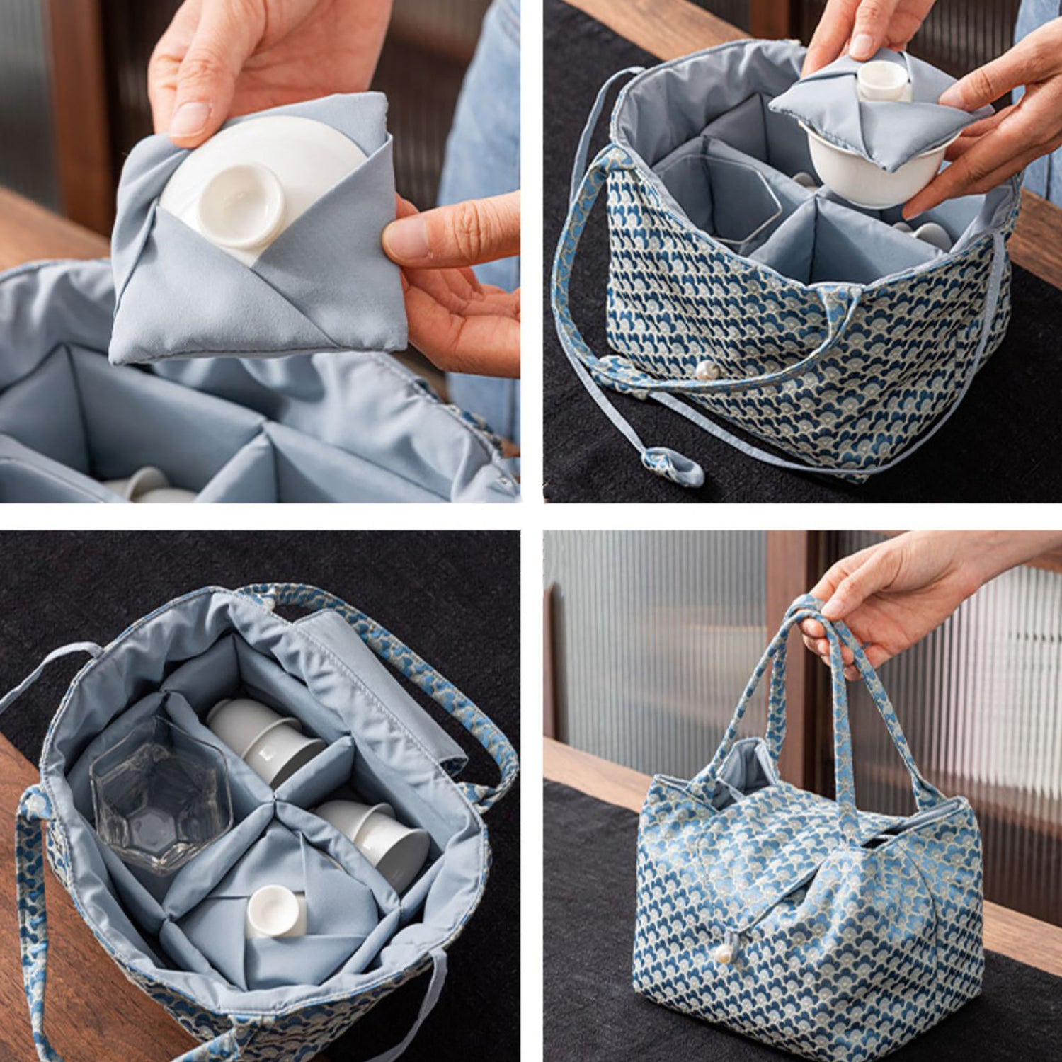 Sac de rangement pour accessoires à thé en brocart