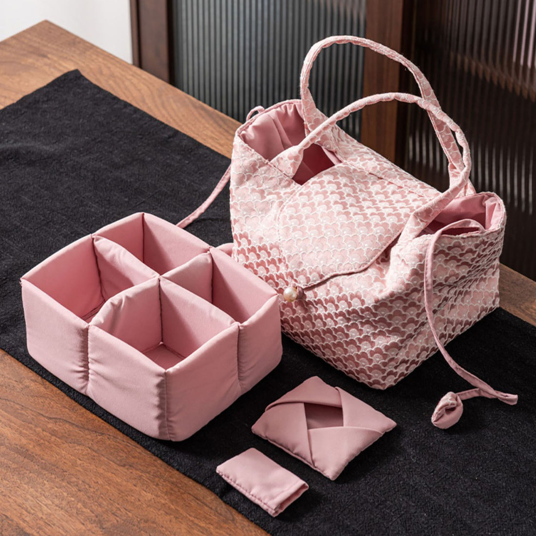 Sac de rangement pour accessoires à thé en brocart